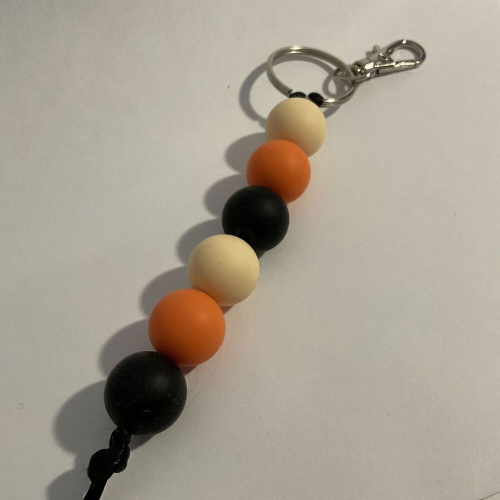 Silicone Beaded Halloween Themed Keychain Black,Orange,tan